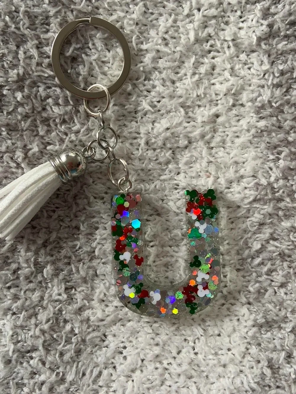 Glitter U Initial Keychain with Tassel